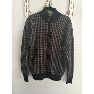 Bullock & Jones Men's 1/4 Zip‎ Sweater Medium Blue Baby Alpaca Geometric Pattern